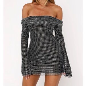 Elegant Black and White Off-Shoulder Dress